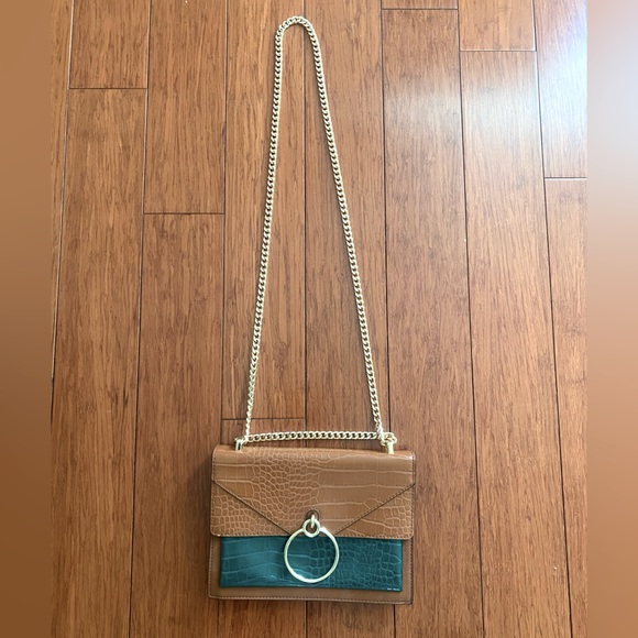 Express Handbags - Express Brown and Green Mini Purse with Gold Chain